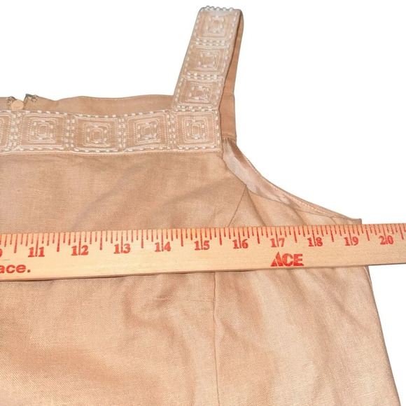 Evan-Picone Sz 12 Linen Sheath Dress Beaded Office Neutral Light Academia - Picture 3 of 13